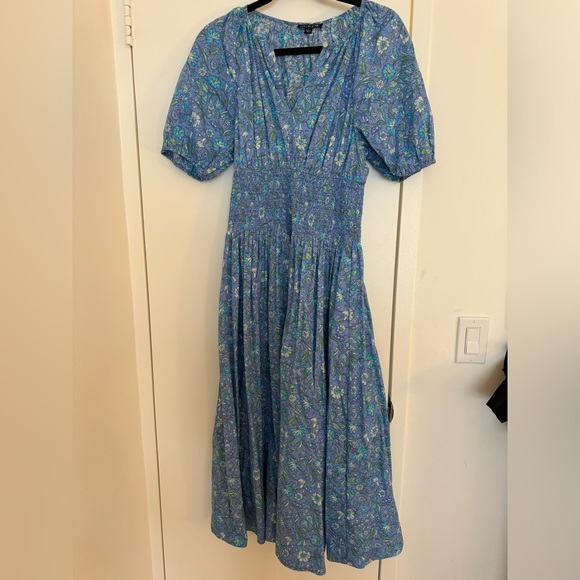 J Crew Provence smoked-waist midi dress in marigold blooms cotton poplin - Picture 3 of 5